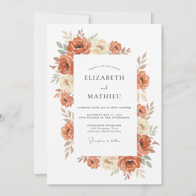 Verbrannte Orange Erdig Rustikale Hochzeit Einladung (Vorderseite)