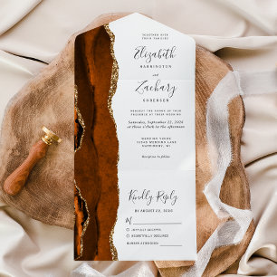Verbrannte Orange-Gold-Achat-Hochzeit All In One Einladung