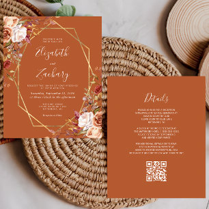 Verbrannte Orange Herbstblumen QR-Code Hochzeitsei