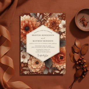 Verbrannte Orange Herbstblüten-Hochzeit Einladung
