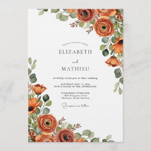 Verbrannte Orange Herbstliche Blütenhochzeit Einladung
