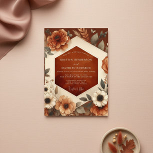 Verbrannte Orange Herbstliche Florale Hochzeitsrom Einladung