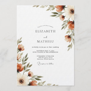 Verbrannte Orange Malerische Flora-Hochzeit Einladung