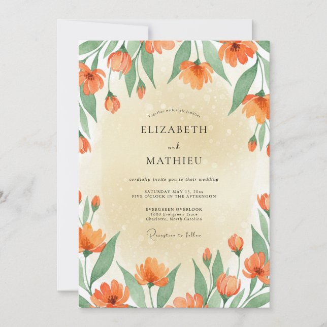 Verbrannte Orange Mohn Hochzeit Einladung (Vorderseite)