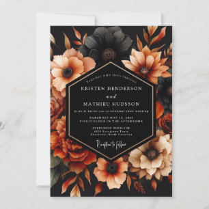 Verbrannte Orange Noir Blütenhochzeit Einladung