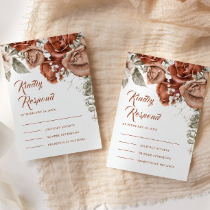Verbrannte Orange Rosen Terrakotta Blumen Hochzeit RSVP Karte