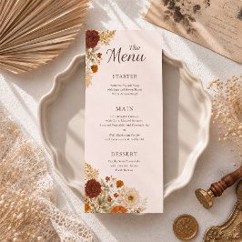Verbrannte Orange Rustikale Herbstblätter Hochzeit Menükarte