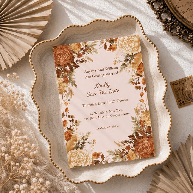 Verbrannte Orange Rustikale Herbstblätter Hochzeit Save The Date (Von Creator hochgeladen)