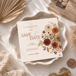Verbrannte Orange Rustikale Herbstblätter Hochzeit Save The Date