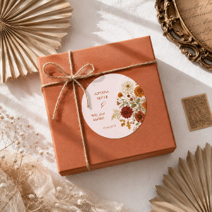 Verbrannte Orange Rustikale Herbstlaub Hochzeit Runder Aufkleber