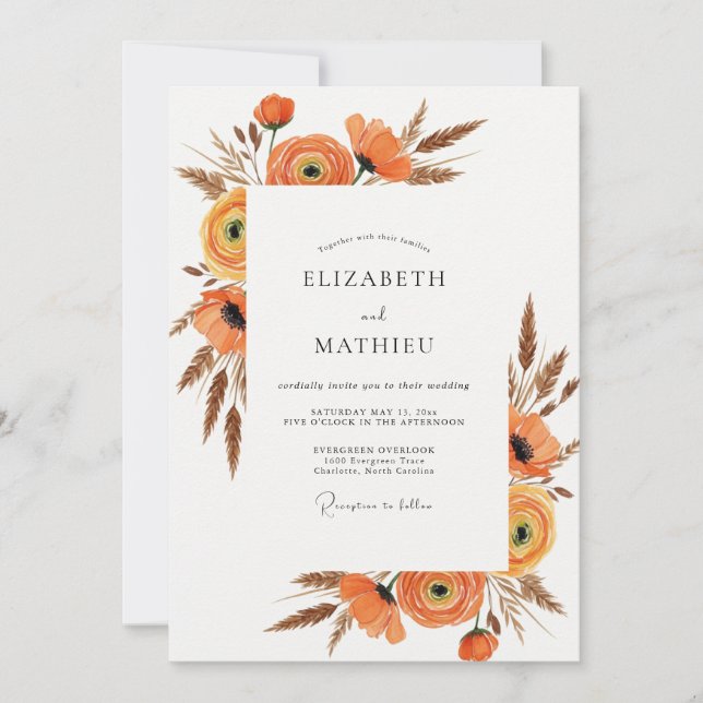 Verbrannte Orange Rustikale Hochzeit zur Erntezeit Einladung (Vorderseite)