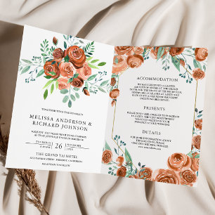 Verbrannte Orange Terrakotta Blumen QR Code Hochze Einladung
