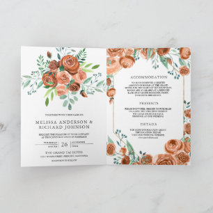 Verbrannte Orange Terrakotta Blumen QR Code Hochze Einladung