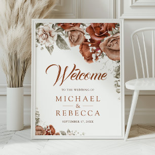 Verbrannte Orange Terrakotta Florale Hochzeitsbegr Poster