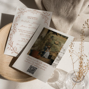 Verbrannte Orange Terrakotta Foto QR Code Hochzeit Einladung