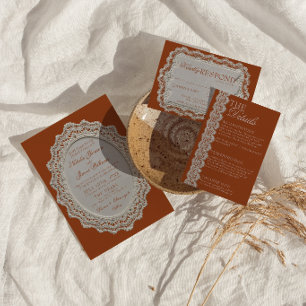 Verbrannte Orange Terrakotta-Spitze Old Money Hoch Einladung