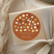 Verbrannte Orange Wildblumen Boho Hochzeitsaufkleb