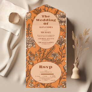 Verbrannte Orange Wilde Blumen Hochzeit All In One Einladung