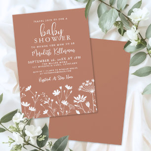 Verbrannte Orange Wildflower Babyparty Einladung