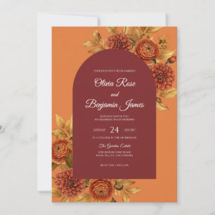 Verbrannte Orangefarbene Dahlien-Hochzeit Einladung