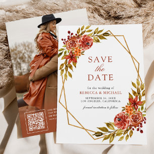 Verbrannter Orange-Blumen-Goldrahmen Herbst-Hochze Save The Date