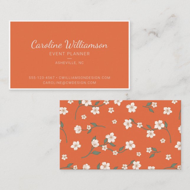 Verbrannter Orange Boho Blumen-Script Eventplaner Visitenkarte (Vorne/Hinten)