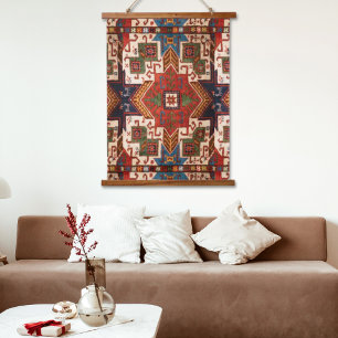 Verbrannter roter anatolischer Kilim Vintage Teppi Wandteppich Mit Holzrahmen