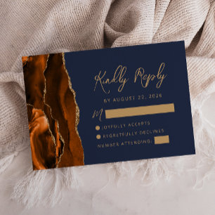 Verbranntes Orange Achat Gold Schrift Navy Blau Ho RSVP Karte
