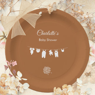 Verbranntes Orange Boho Minimalistische Babyparty Pappteller