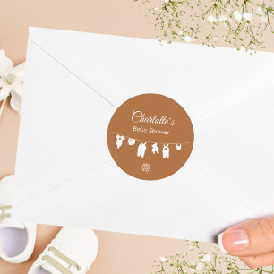Verbranntes Orange Boho Minimalistische Babyparty Runder Aufkleber