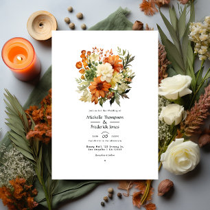 Verbranntes Orange, Creme und Moosgrün Florale Hoc Einladung