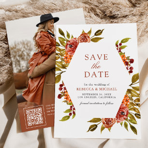 Verbranntes Orange Florales Herbst Hochzeit Save The Date