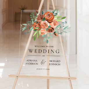 Verbranntes Orange Florales Hochzeits-Willkommen Acrylschild