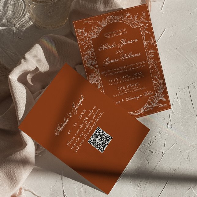Verbranntes Orange Florales Terrakotta QR-Code Hoc Einladung (Von Creator hochgeladen)