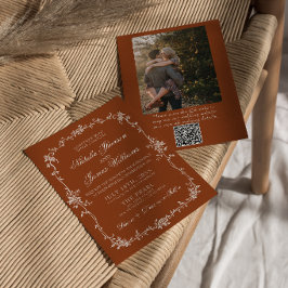 Verbranntes Orange Florales Terrakotta QR-Code Hoc Einladung