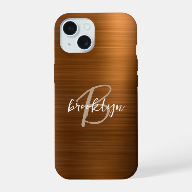 Verbranntes Orange gebürstetes Metall-Schriftmonog iPhone 15 Hülle (Rückseite)
