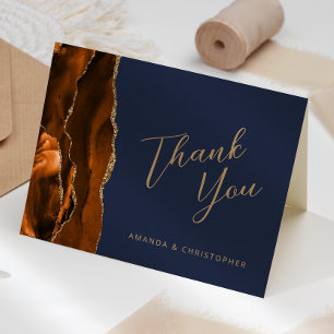 Verbranntes Orange Gold Achat Navy Hochzeit Danke Karte
