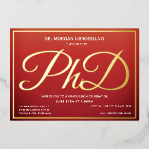 Verbranntes Orange Gold PhD Abschlussfeier Folieneinladung