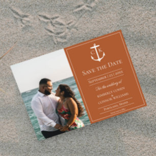 Verbranntes Orange Nautisches Monogramm Foto Save  The Date