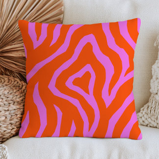 Verbranntes Orange & Pinkes Zebrastreifen-Muster M Kissen