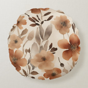 Verbranntes Orange-Rost-Braun-Beige-Aquarell-Blume Rundes Kissen