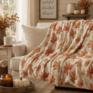 Verbranntes Orange Sanftes Beige Ahornblatt Herbst Fleecedecke
