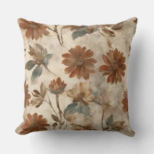 Verbranntes Orange Teal Braun Floral Kissen