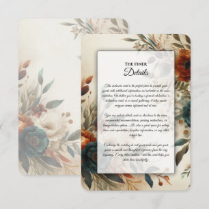 Verbranntes Orange und Blaue Herbstblumen Hochzeit Begleitkarte