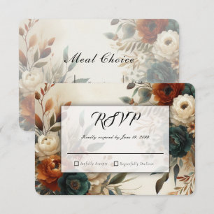 Verbranntes Orange und Blaue Herbstblumen Hochzeit RSVP Karte