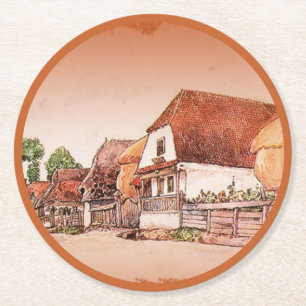 Verbranntes Orange Vintage-Dorf Ungarn Runder Pappuntersetzer