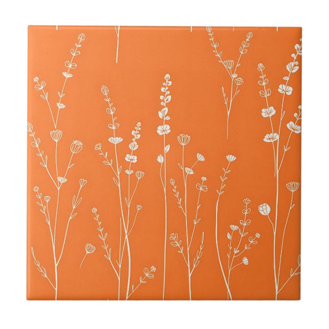 Verbranntes Orange-Wildblumen-Minimal-Muster Fliese (Vorderseite)