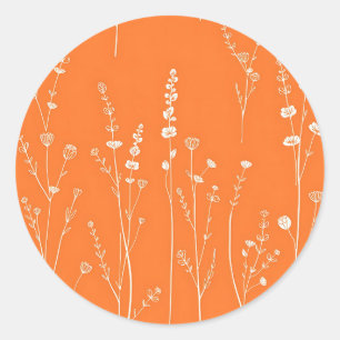 Verbranntes Orange-Wildblumen-Minimal-Muster Runder Aufkleber