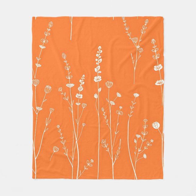 Verbranntes Orange-Wildblumen-Minimalmuster Fleecedecke (Vorderseite)