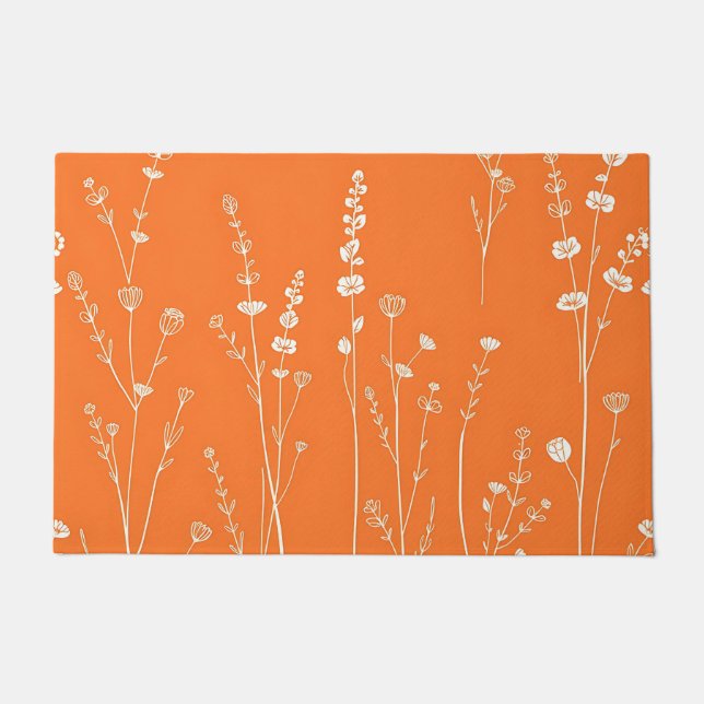 Verbranntes Orange-Wildblumen-Minimalmuster Fußmatte (Vorderseite)